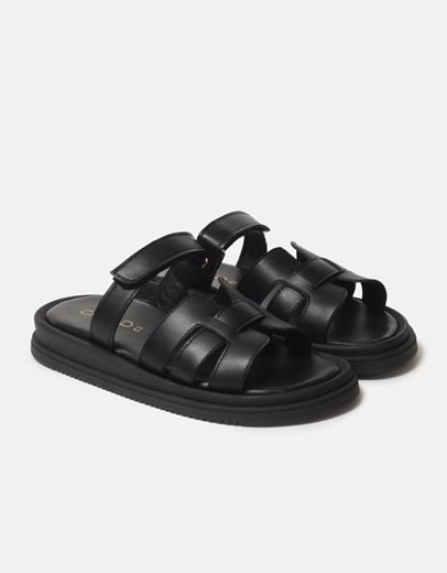 Εικόνα της Δερμάτινα σανδάλια Ελληνικής Κατασκευής με λουράκια και velcro Μαύρο