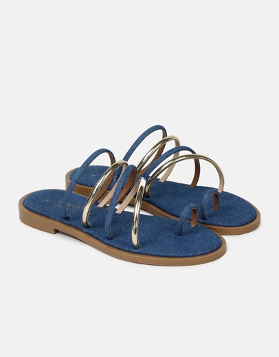Εικόνα της Σανδάλια flat με λουράκια και toe ring Τζιν