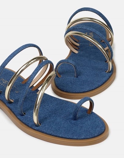 Εικόνα της Σανδάλια flat με λουράκια και toe ring Τζιν