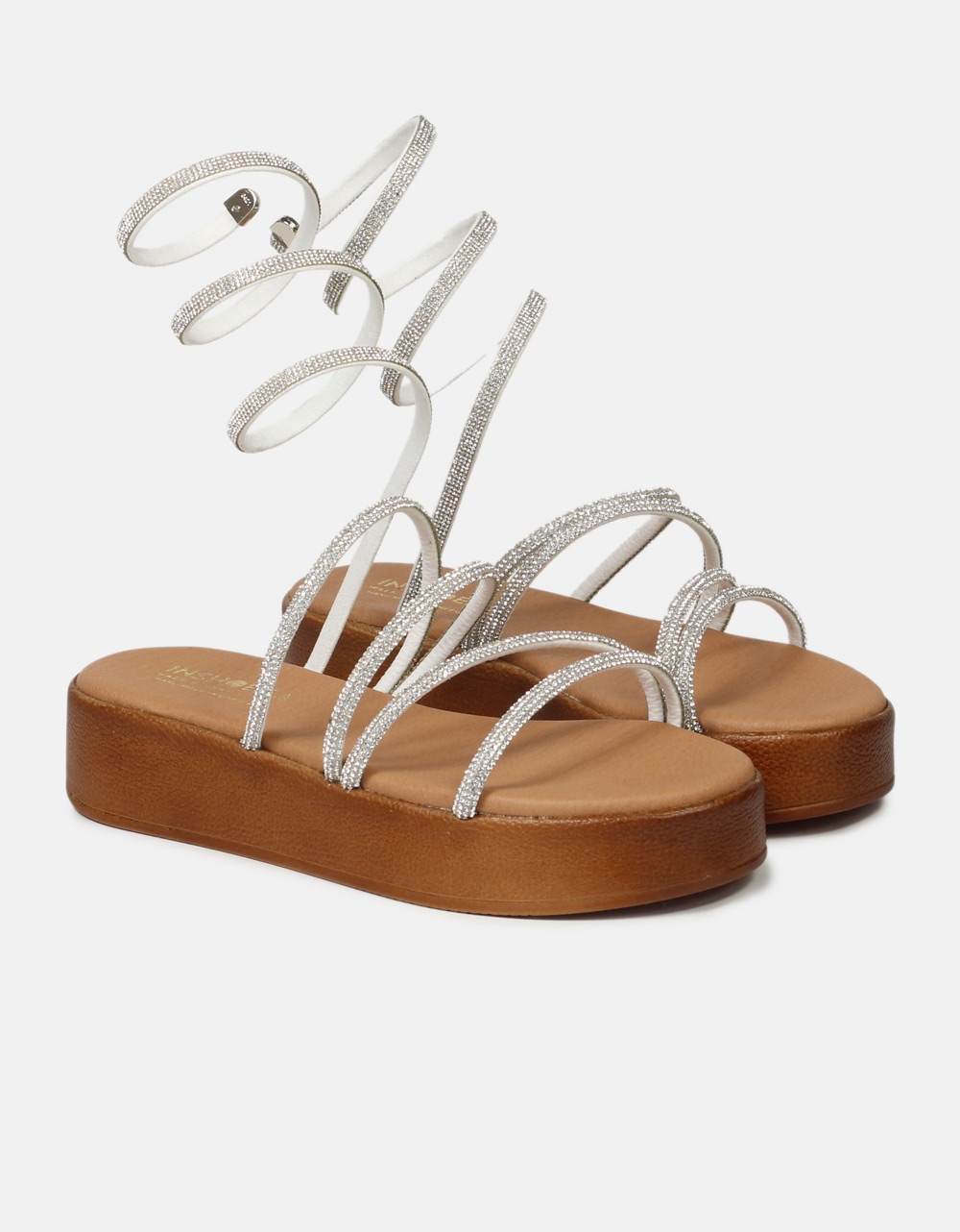 Εικόνα από Lace up flatforms Ελληνικής κατασκευής με strass Λευκό