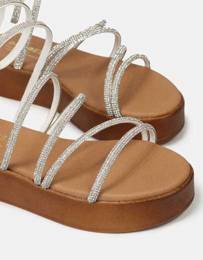 Εικόνα της Lace up flatforms Ελληνικής κατασκευής με strass Λευκό