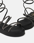 Εικόνα από Lace up flatforms Ελληνικής κατασκευής με strass Μαύρο