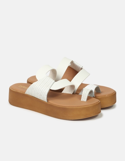 Εικόνα της Δερμάτινα flatforms Ελληνικής κατασκευής με toe ring Λευκό