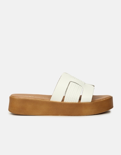 Εικόνα της Δερμάτινα flatforms Ελληνικής κατασκευής με ιδιαίτερο σχέδιο Λευκό