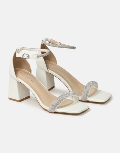 Εικόνα της Πέδιλα με τετράγωνο τακούνι και strass Λευκό