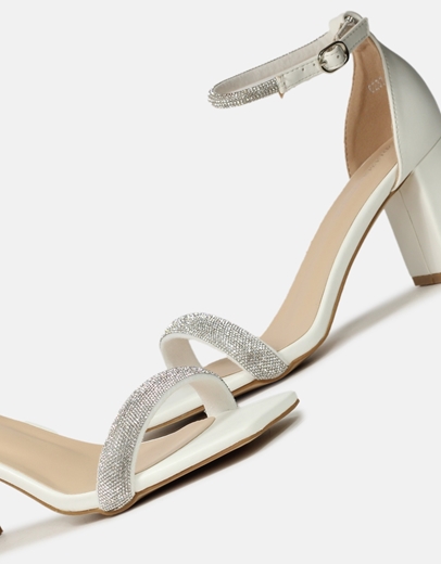 Εικόνα της Πέδιλα με τετράγωνο τακούνι και strass Λευκό