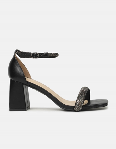 Εικόνα της Πέδιλα με τετράγωνο τακούνι και strass Μαύρο