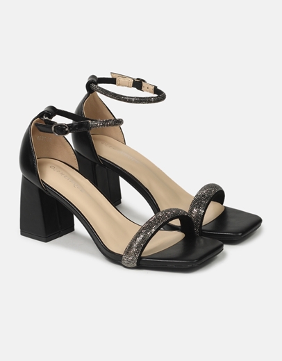 Εικόνα της Πέδιλα με τετράγωνο τακούνι και strass Μαύρο