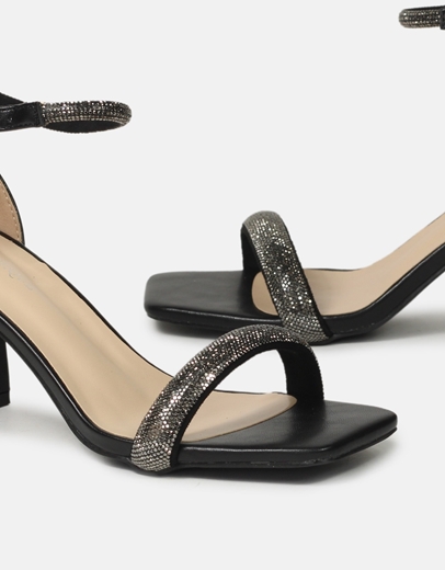 Εικόνα της Πέδιλα με τετράγωνο τακούνι και strass Μαύρο