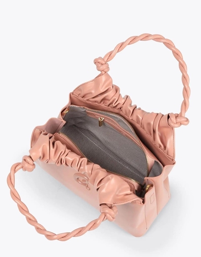 Εικόνα της Τσάντα χειρός με σχέδιο πλέξης στην χειρολαβή Σομόν