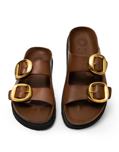 Εικόνα της Δερμάτινα σανδάλια Ελληνικής κατασκευής  με χρυσό τοκά Ταμπά