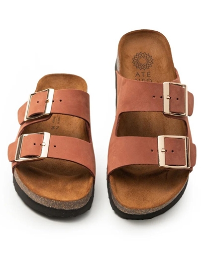Εικόνα της Δερμάτινα σανδάλια Ελληνικής κατασκευής  με διπλή φάσα Καφέ