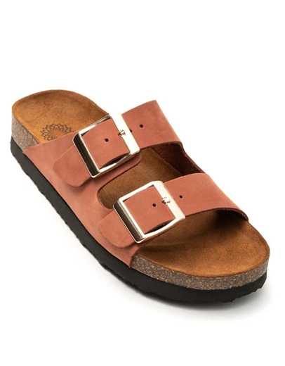Εικόνα της Δερμάτινα σανδάλια Ελληνικής κατασκευής  με διπλή φάσα Καφέ