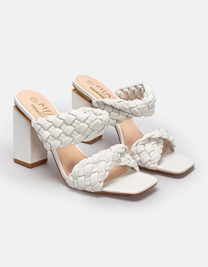 Εικόνα της Γυναικεία mules με διπλή πλεκτή φάσα Λευκό