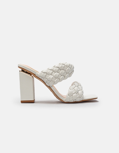 Εικόνα της Γυναικεία mules με διπλή πλεκτή φάσα Λευκό