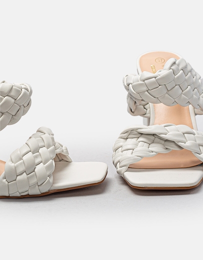 Εικόνα της Γυναικεία mules με διπλή πλεκτή φάσα Λευκό