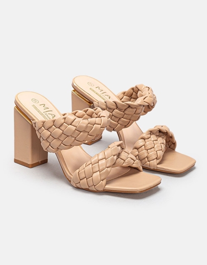 Εικόνα της Γυναικεία mules με διπλή πλεκτή φάσα Nude