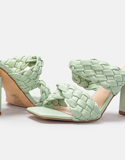 Εικόνα της Γυναικεία mules με διπλή πλεκτή φάσα Πράσινο