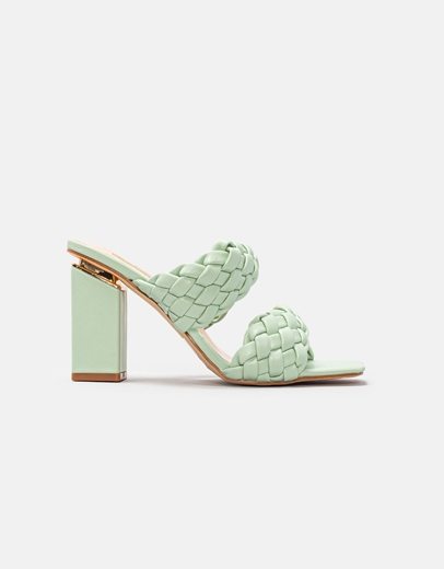 Εικόνα της Γυναικεία mules με διπλή πλεκτή φάσα Πράσινο