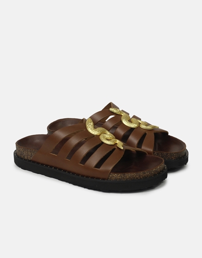 Εικόνα της Δερμάτινα σανδάλια Ελληνικής κατασκευής  με διακοσμητικό φίδι Ταμπά