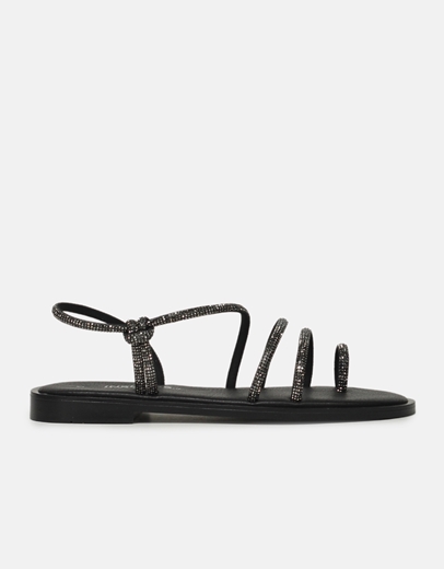 Εικόνα της Δερμάτινα σανδάλια Ελληνικής κατασκευής με λουράκια από strass Μαύρο