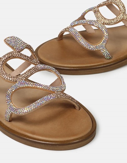 Εικόνα της Δερμάτινα flat σανδάλια Ελληνικής Κατασκευής διακοσμημένα με strass Χαλκός