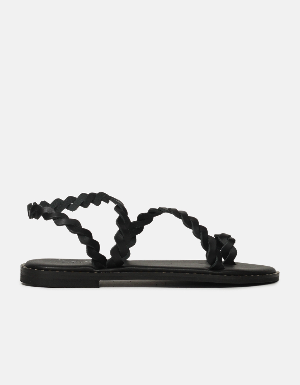 Εικόνα από Δερμάτινα flat σανδάλια Ελληνικής Κατασκευής με σχέδιο κοτσιδάκι Μαύρο