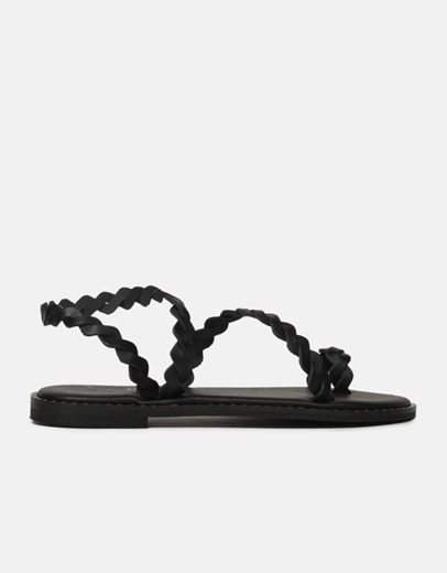 Εικόνα της Δερμάτινα flat σανδάλια Ελληνικής Κατασκευής με σχέδιο κοτσιδάκι Μαύρο