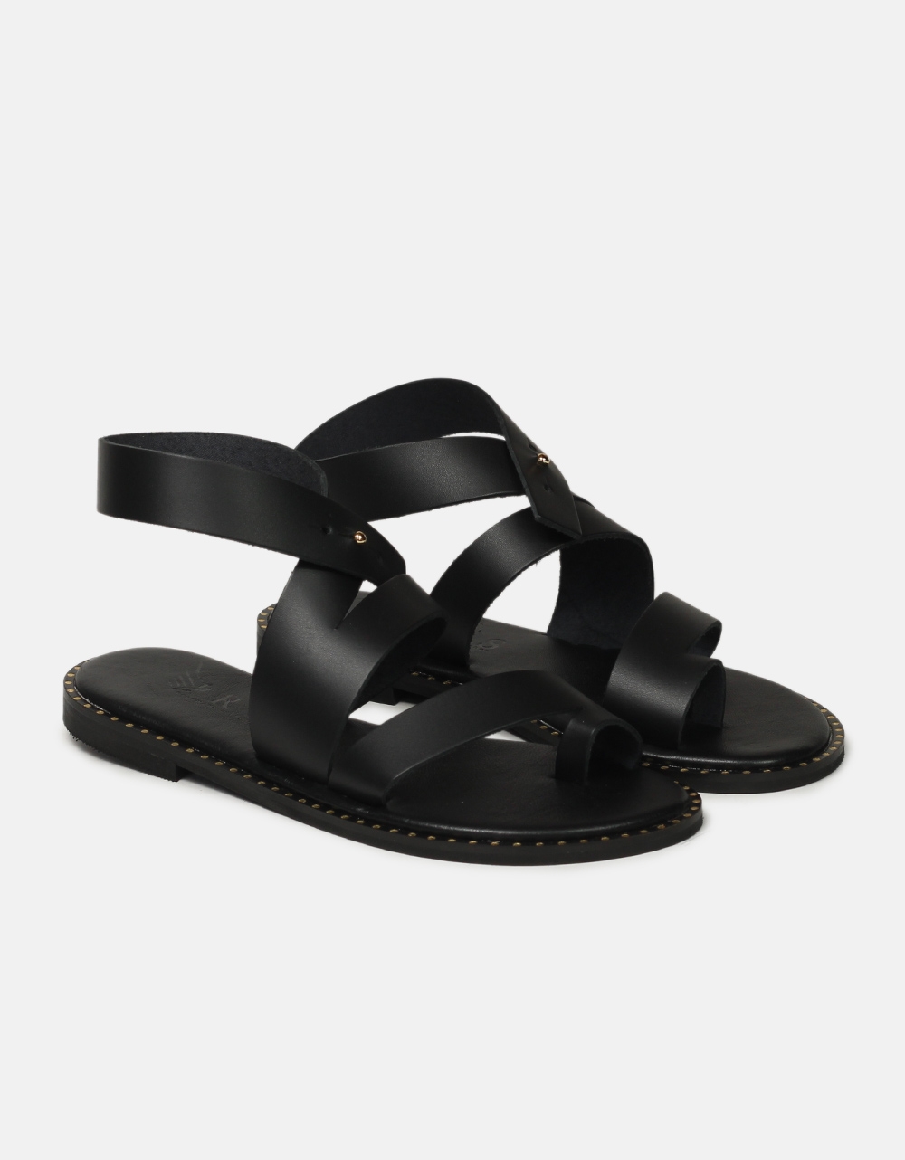 Εικόνα από Δερμάτινα σανδάλια Ελληνικής Κατασκευής με ιδιαίτερο δέσιμο Μαύρο