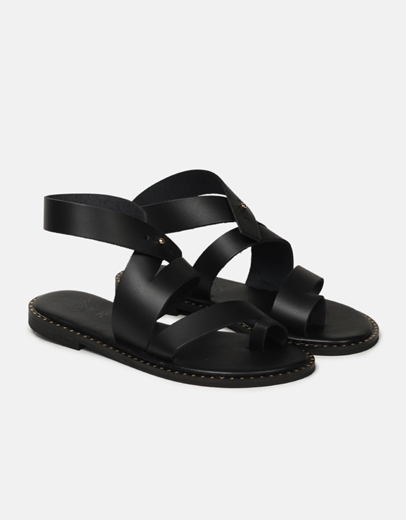 Εικόνα της Δερμάτινα σανδάλια Ελληνικής Κατασκευής με ιδιαίτερο δέσιμο Μαύρο