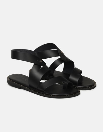 Εικόνα της Δερμάτινα σανδάλια Ελληνικής Κατασκευής με ιδιαίτερο δέσιμο Μαύρο