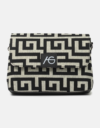 Εικόνα της Χειροποίητη τσάντα ώμου με μαίανδρο ελληνικής κατασκευής S Μαύρο