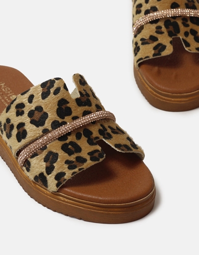 Εικόνα της Δερμάτινα flatforms Ελληνικής κατασκευής  με strass Λεοπάρ