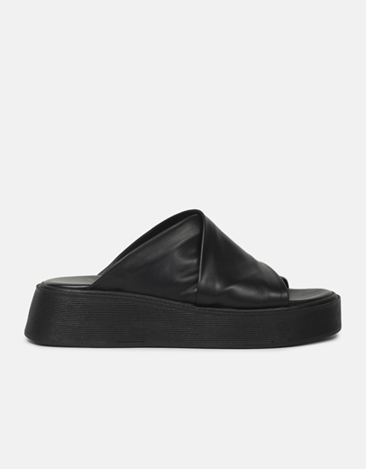 Εικόνα της Δερμάτινα flatforms Ελληνικής Κατασκευής με χιαστί φάσα Μαύρο