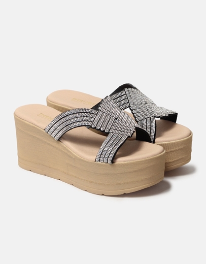 Εικόνα της Πλατφόρμες Ελληνικής κατασκευής με φάσα από strass Ασημί