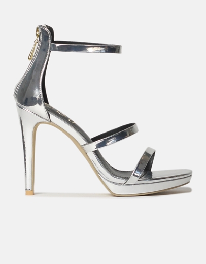 Εικόνα της Ψηλοτάκουνα πέδιλα λουστρίνι με μπαρέτα Ασημί