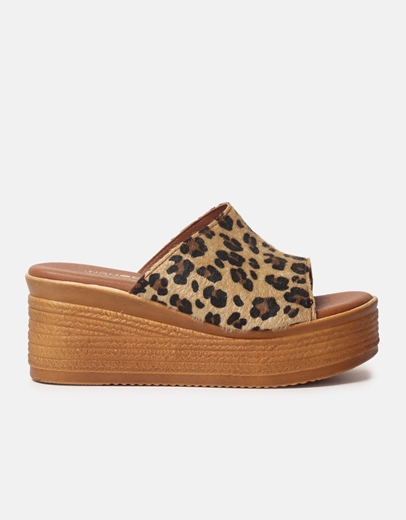 Εικόνα της Δερμάτινες πλατφόρμες Ελληνικής κατασκευής σε απλή γραμμή Λεοπάρ