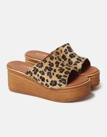 Εικόνα της Δερμάτινες πλατφόρμες Ελληνικής κατασκευής σε απλή γραμμή Λεοπάρ