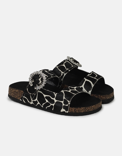 Εικόνα της Δερμάτινα σανδάλια με τοκά από strass Μαύρο