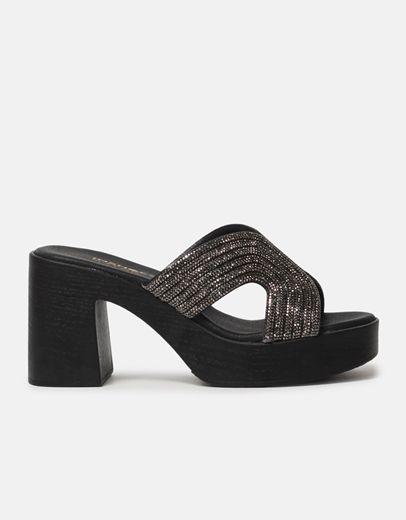 Εικόνα της Mules με τετράγωνο τακούνι και strass Μαύρο