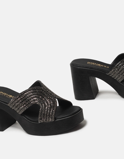 Εικόνα της Mules με τετράγωνο τακούνι και strass Μαύρο