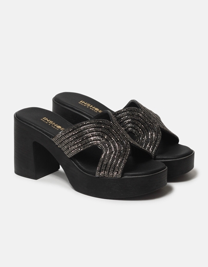 Εικόνα της Mules με τετράγωνο τακούνι και strass Μαύρο