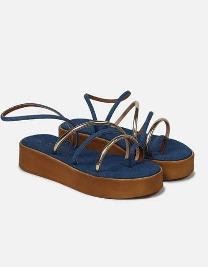 Εικόνα της Σανδάλια Ελληνικής κατασκευής  με λουράκια και toe ring Τζιν