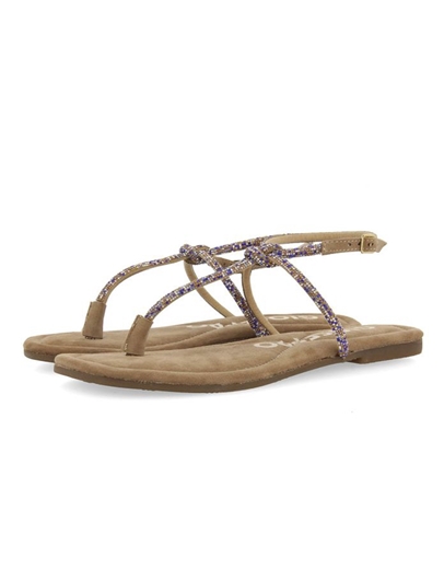 Εικόνα της Δερμάτινα flat σανδάλια Gioseppo με strass Πούρο