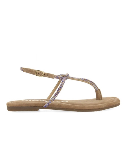 Εικόνα της Δερμάτινα flat σανδάλια Gioseppo με strass Πούρο