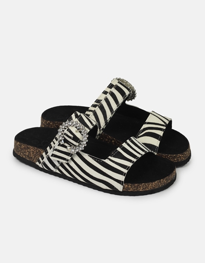 Εικόνα της Δερμάτινα σανδάλια με τοκά από strass Λευκό/Μαύρο