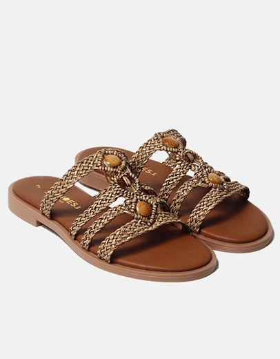 Εικόνα της Δερμάτινα σανδάλια Ελληνικής κατασκευής με σχέδιο πλέξης Πούρο