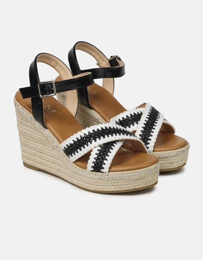 Εικόνα της Εσπαντρίγιες με μπαρέτα και πλεκτό σχέδιο Μαύρο