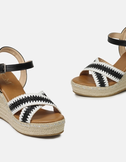 Εικόνα της Εσπαντρίγιες με μπαρέτα και πλεκτό σχέδιο Μαύρο