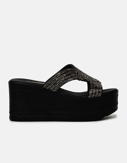 Εικόνα της Πλατφόρμες Ελληνικής κατασκευής με φάσα από strass Μαύρο